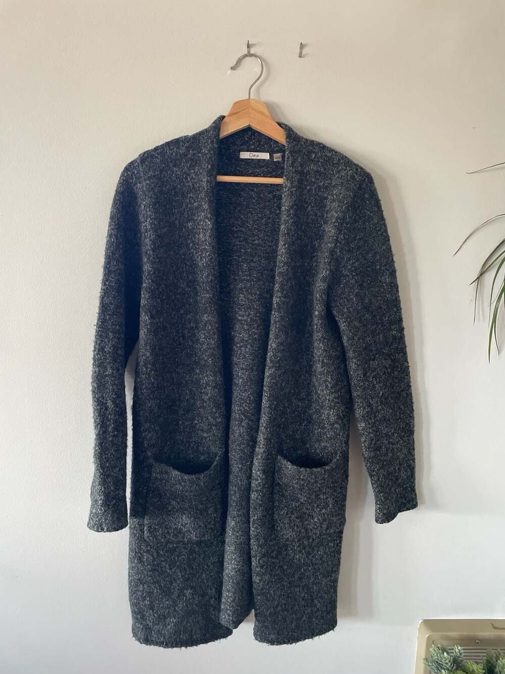 Dex Open Front Textured Knit Longline Cardigan with Pockets, Size S